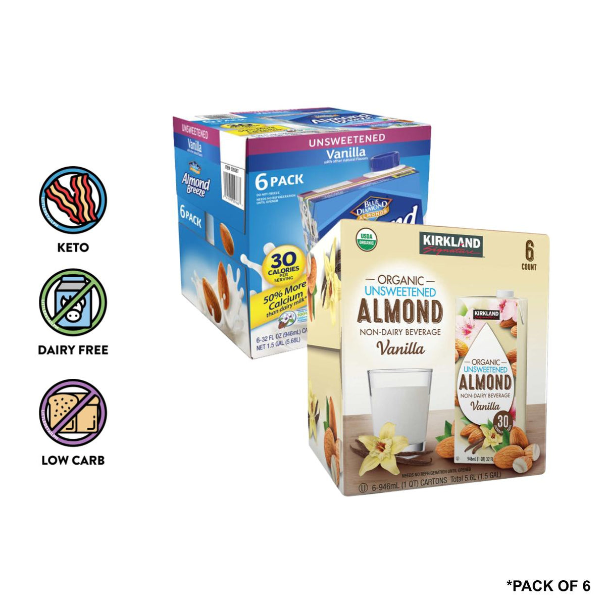 Blue Diamond Almond Breeze and Kirkland Unsweetened Vanilla (Box of 6