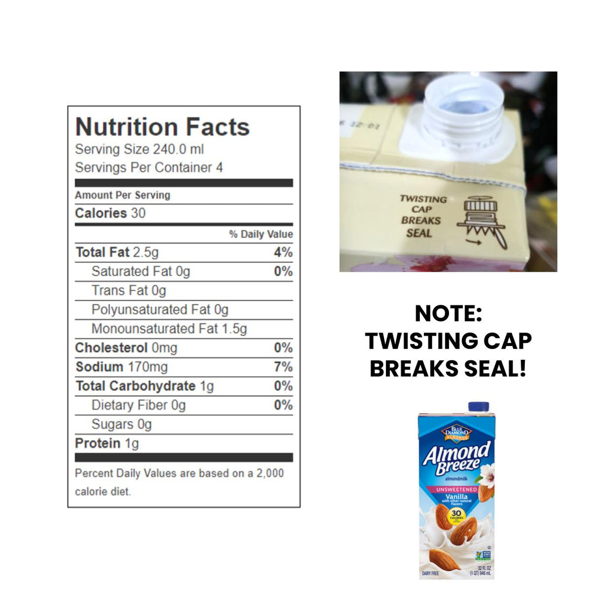 Blue Diamond Almond Breeze and Kirkland Unsweetened Vanilla (Box of 6